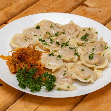 Varenyky (Pierogi) with Braised Cabbage and Vegetables